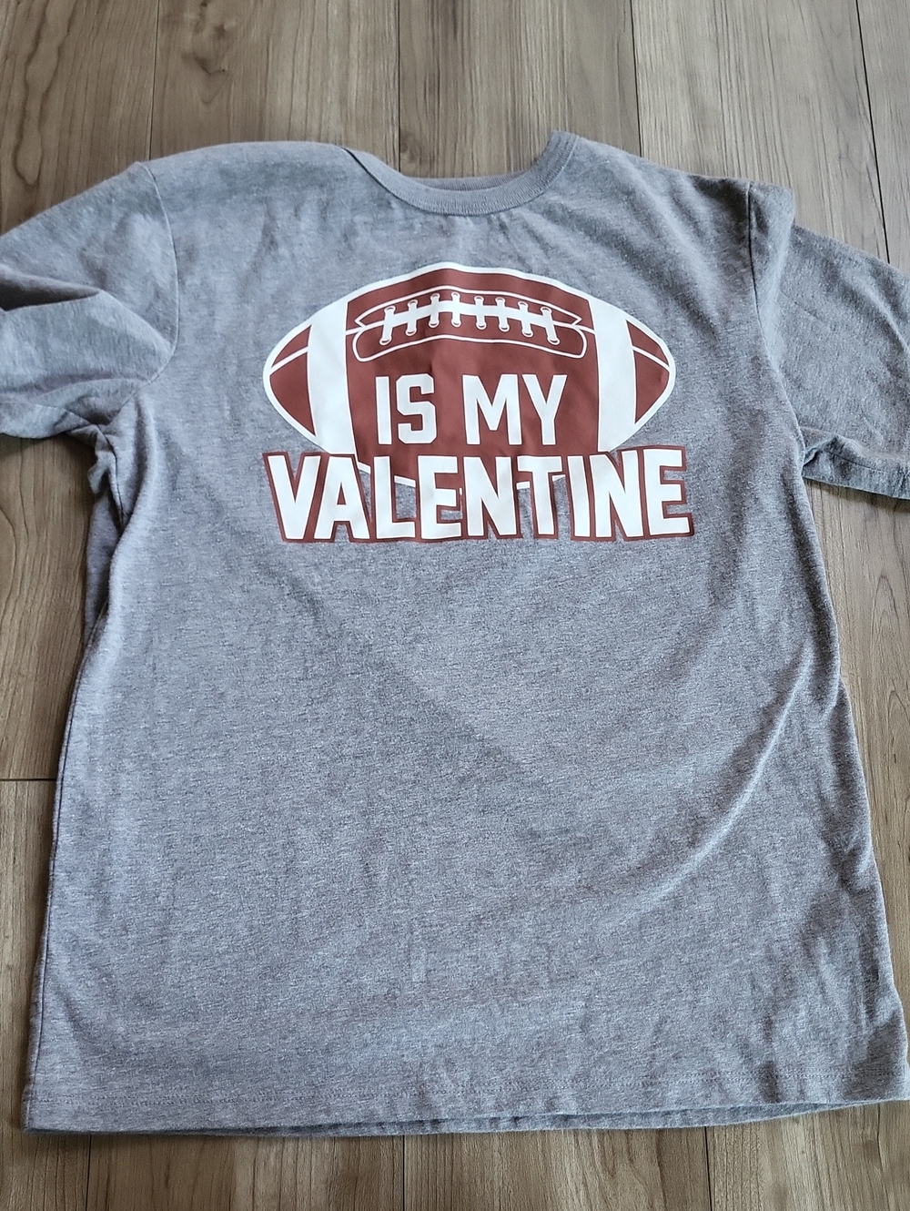 Place Gray Tee with Brown & White Football 'Is My Valentine' Graphic